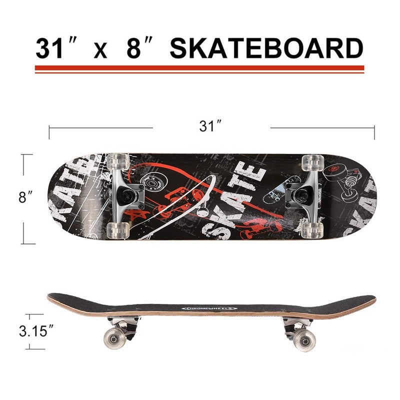 Chrome Wheels ChromeWheels 31 inch Skateboard Double Kick Skate Board Cruiser Longboard 8 Layer Maple Deck Skateboards for Kids and Beginners - Image 3